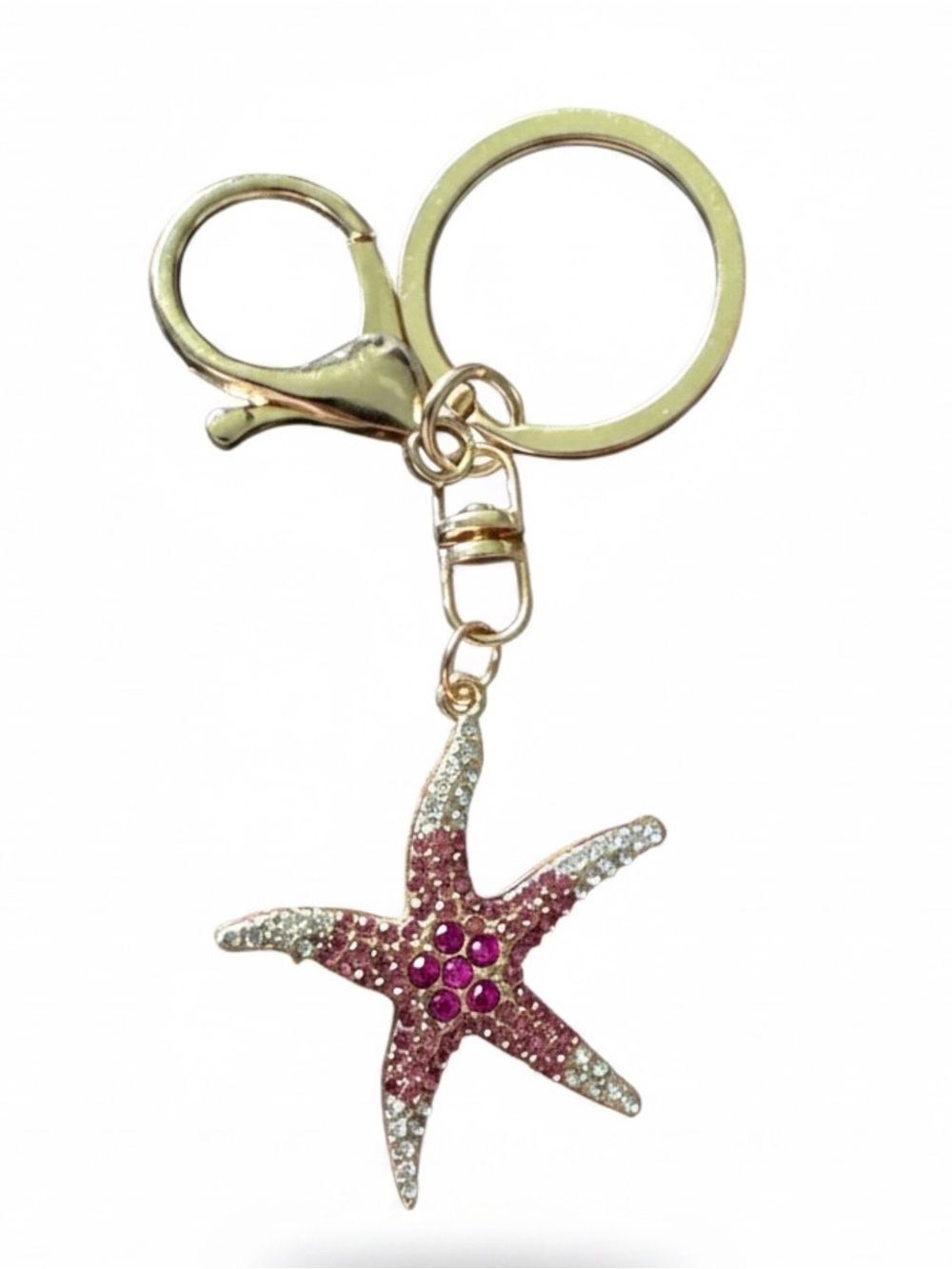 Mint Starfish Keychain Bag Charm Gold Tone Pink & Clear Crystals NWT